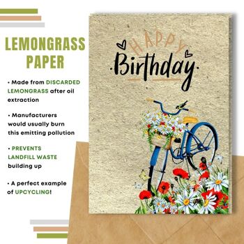 Fait à la main respectueux de l'environnement | Lot de 8 cartes d'anniversaire en papier pour graines à planter ou matériau organique Poppy Daisy et Bike 6