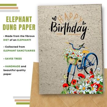 Fait à la main respectueux de l'environnement | Lot de 8 cartes d'anniversaire en papier pour graines à planter ou matériau organique Poppy Daisy et Bike 10