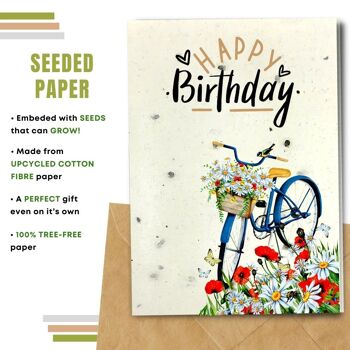 Fait à la main respectueux de l'environnement | Lot de 5 cartes d'anniversaire en papier pour graines à planter ou matériau organique Poppy Daisy et Bike 2