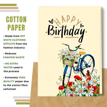 Fait à la main respectueux de l'environnement | Lot de 5 cartes d'anniversaire en papier pour graines à planter ou matériau organique Poppy Daisy et Bike 3
