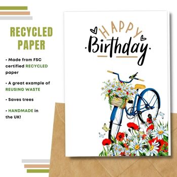 Fait à la main respectueux de l'environnement | Lot de 5 cartes d'anniversaire en papier pour graines à planter ou matériau organique Poppy Daisy et Bike 4