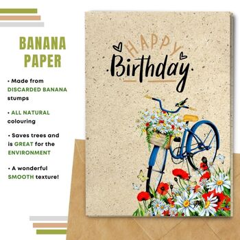 Fait à la main respectueux de l'environnement | Lot de 5 cartes d'anniversaire en papier pour graines à planter ou matériau organique Poppy Daisy et Bike 5