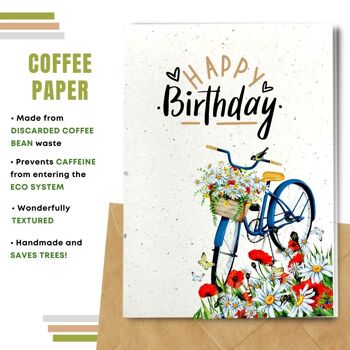 Fait à la main respectueux de l'environnement | Lot de 5 cartes d'anniversaire en papier pour graines à planter ou matériau organique Poppy Daisy et Bike 10