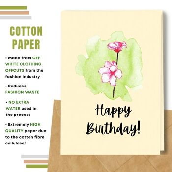 Fait à la main respectueux de l'environnement | Graines plantables ou cartes d'anniversaire en papier de matière organique Carte simple de fleur rose 3