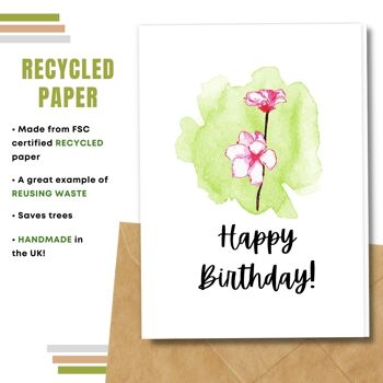 Fait à la main respectueux de l'environnement | Graines plantables ou cartes d'anniversaire en papier de matière organique Carte simple de fleur rose 5