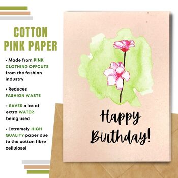 Fait à la main respectueux de l'environnement | Graines plantables ou cartes d'anniversaire en papier de matière organique Carte simple de fleur rose 8