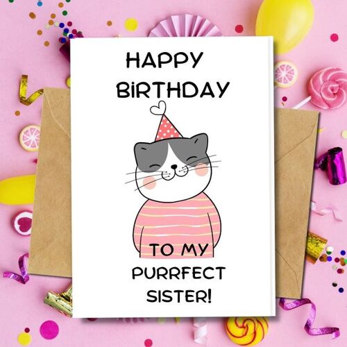 Handmade Eco Friendly | Plantable Seed or Organic Material Paper Birthday Cards Purrfect Sister Single Card