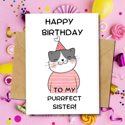 Handmade Eco Friendly | Plantable Seed or Organic Material Paper Birthday Cards Purrfect Sister Pack of 8