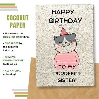 Fait à la main respectueux de l'environnement | Lot de 8 cartes d'anniversaire en papier pour graines à planter ou matériau organique Purrfect Sister 3