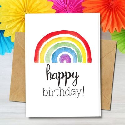 Handmade Eco Friendly | Plantable Seed or Organic Material Paper Birthday Cards Rainbow Single Card