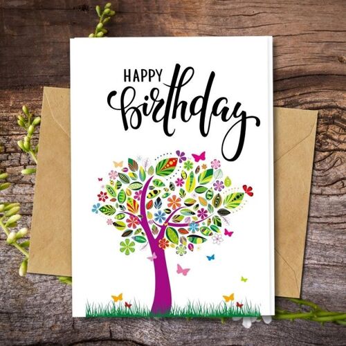 Handmade Eco Friendly | Plantable Seed or Organic Material Paper Birthday Cards Tree of Wishes Single Card