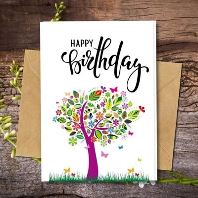 Handmade Eco Friendly | Plantable Seed or Organic Material Paper Birthday Cards Tree of Wishes Pack of 5