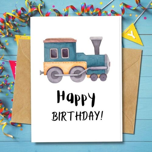 Handmade Eco Friendly | Plantable Seed or Organic Material Paper Birthday Cards Toy Train Single Card