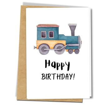 Fait à la main respectueux de l'environnement | Graines plantables ou cartes d'anniversaire en papier de matière organique Train jouet Carte simple 4