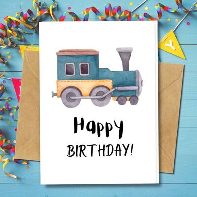 Handmade Eco Friendly | Plantable Seed or Organic Material Paper Birthday Cards Toy Train Pack of 5