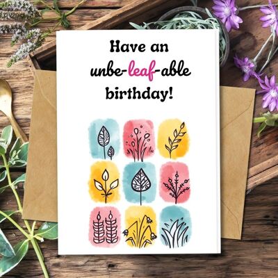 Handmade Eco Friendly | Plantable Seed or Organic Material Paper Birthday Cards Unbeliefable Birthday Single Card