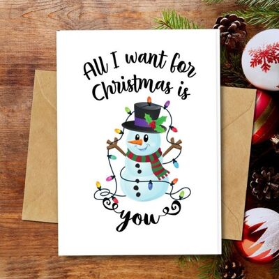 Handmade Eco Friendly | Plantable Seed or Organic Material Paper Christmas Cards All I Want is You Single Card