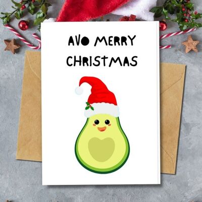 Ecológico hecho a mano | Tarjetas de Navidad de Papel con Semilla Plantable o Material Orgánico Avo Merry Christmas Pack de 5