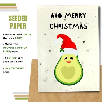 Fait à la main respectueux de l'environnement | Lot de 8 cartes de Noël en papier à planter ou en matériau organique Avo Merry Christmas 11