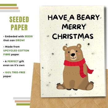 Fait à la main respectueux de l'environnement | Semences plantables ou papier de matière organique Cartes de Noël Beary Merry Xmas Single Card 2