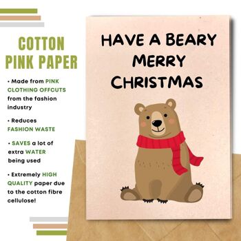 Fait à la main respectueux de l'environnement | Semences plantables ou papier de matière organique Cartes de Noël Beary Merry Xmas Single Card 4