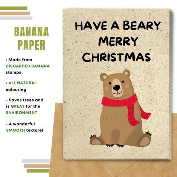 Fait à la main respectueux de l'environnement | Semences plantables ou papier de matière organique Cartes de Noël Beary Merry Xmas Single Card 5