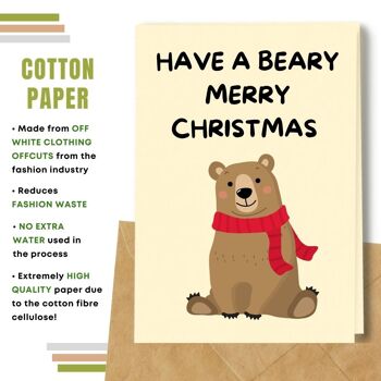 Fait à la main respectueux de l'environnement | Semences plantables ou papier de matière organique Cartes de Noël Beary Merry Xmas Single Card 6