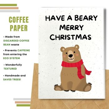 Fait à la main respectueux de l'environnement | Semences plantables ou papier de matière organique Cartes de Noël Beary Merry Xmas Single Card 7