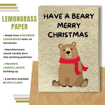 Fait à la main respectueux de l'environnement | Semences plantables ou papier de matière organique Cartes de Noël Beary Merry Xmas Single Card 8