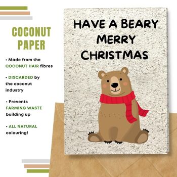 Fait à la main respectueux de l'environnement | Semences plantables ou papier de matière organique Cartes de Noël Beary Merry Xmas Single Card 9
