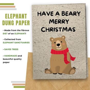 Fait à la main respectueux de l'environnement | Semences plantables ou papier de matière organique Cartes de Noël Beary Merry Xmas Single Card 10