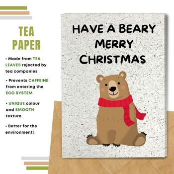 Fait à la main respectueux de l'environnement | Semences plantables ou papier de matière organique Cartes de Noël Beary Merry Xmas Single Card 11