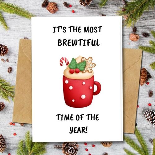 Handmade Eco Friendly | Plantable Seed or Organic Material Paper Christmas Cards Brewtiful Time Single Card