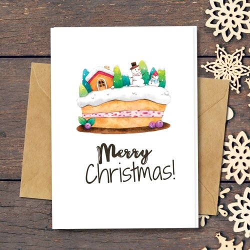 Handmade Eco Friendly | Plantable Seed or Organic Material Paper Christmas Cards Christmas Cake Single Card