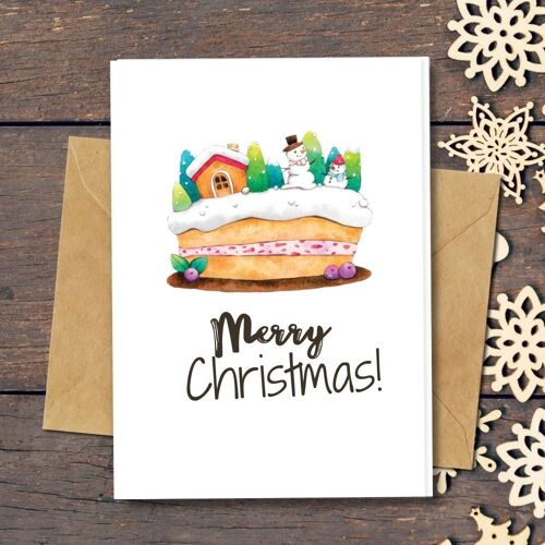 Handmade Eco Friendly | Plantable Seed or Organic Material Paper Christmas Cards Christmas Cake Pack of 5