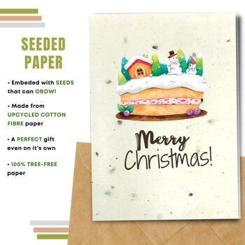 Fait à la main respectueux de l'environnement | Lot de 5 cartes de Noël en papier à planter ou en matériau organique Gâteau de Noël 2