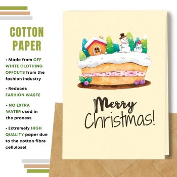 Fait à la main respectueux de l'environnement | Lot de 5 cartes de Noël en papier à planter ou en matériau organique Gâteau de Noël 3