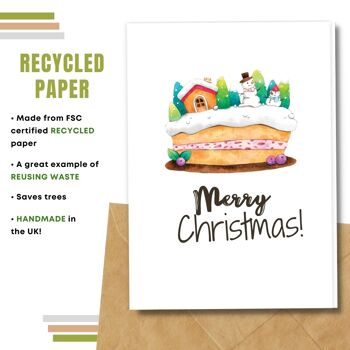 Fait à la main respectueux de l'environnement | Lot de 5 cartes de Noël en papier à planter ou en matériau organique Gâteau de Noël 4