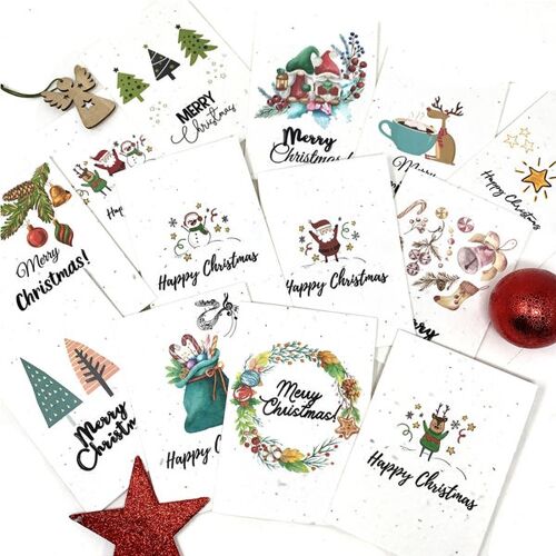 Handmade Eco Friendly | Plantable Seed or Organic Material Paper Christmas Cards Christmas Cards Pack of 5