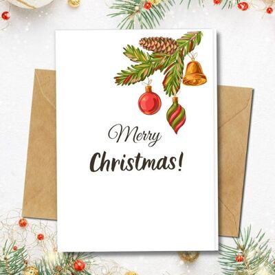 Handmade Eco Friendly | Plantable Seed or Organic Material Paper Christmas Cards Christmas Time Single Card