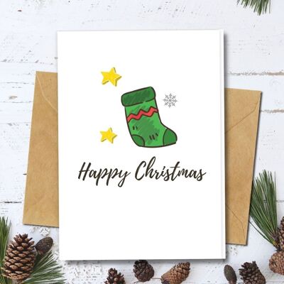 Fatto a mano ecologico | Cartoline di Natale in carta con semi piantabili o materiale organico Calzino di Natale Confezione da 5