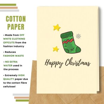 Fait à la main respectueux de l'environnement | Semences à planter ou papier de matériau organique Cartes de Noël Chaussette de Noël Lot de 5 3