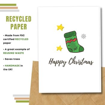 Fait à la main respectueux de l'environnement | Semences à planter ou papier de matériau organique Cartes de Noël Chaussette de Noël Lot de 5 5
