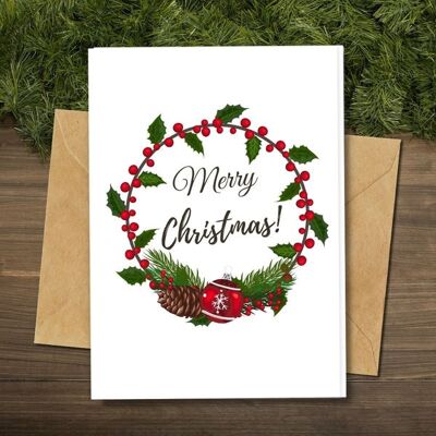 Handmade Eco Friendly | Plantable Seed or Organic Material Paper Christmas Cards Christmas Wreath Single Card