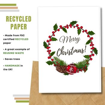 Fait à la main respectueux de l'environnement | Semences à planter ou papier de matière organique Cartes de Noël Guirlande de Noël Carte simple 6