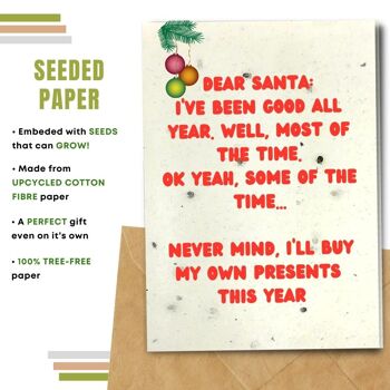 Fait à la main respectueux de l'environnement | Lot de 5 cartes de Noël en papier pour graines à planter ou matériau organique Cher Père Noël 3