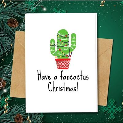 Fatto a mano ecologico | Sementi piantabili o materiale organico Biglietti di Natale in carta Fancactus Christmas Card