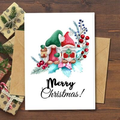 Handmade Eco Friendly | Plantable Seed or Organic Material Paper Christmas Cards Gnomes Single Card