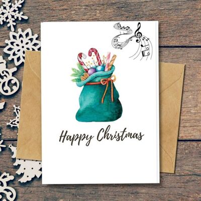Handmade Eco Friendly | Plantable Seed or Organic Material Paper Christmas Cards Gift Sack Pack of 5