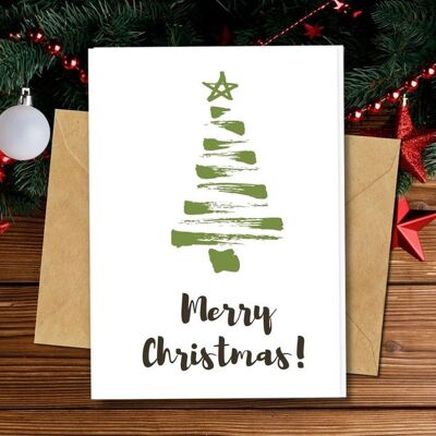Ecológico hecho a mano | Tarjetas de Navidad de papel de material orgánico o semilla plantable Tarjeta individual de árbol verde